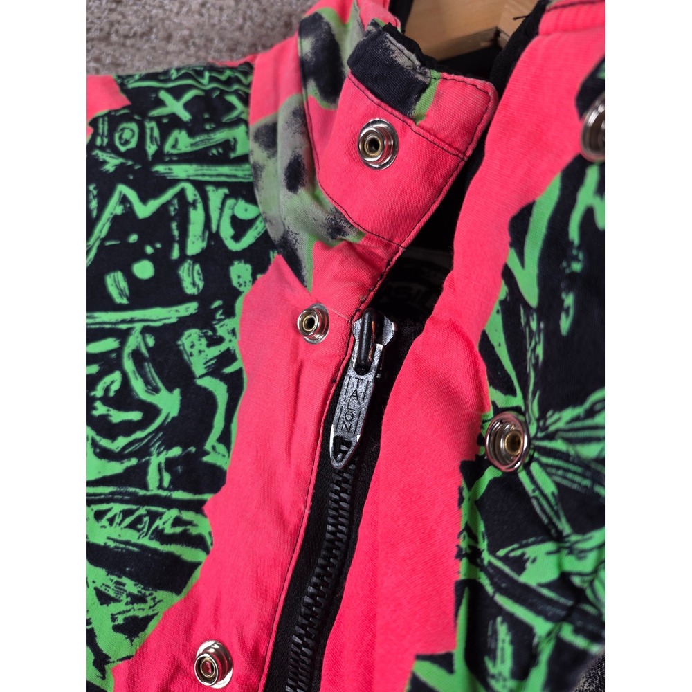 Vintage Quiksilver Mens Neon Pink Green Abstract Print Full Zip Jacket XL Puffer - Picture 9 of 16